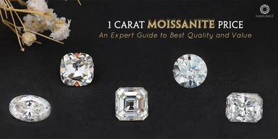 [1 Carat Moissanite Price: An Expert Guide to Best Quality and Value. Various shapes of 1 carat moissanite gemstones on a black background.]-[ouros jewels]