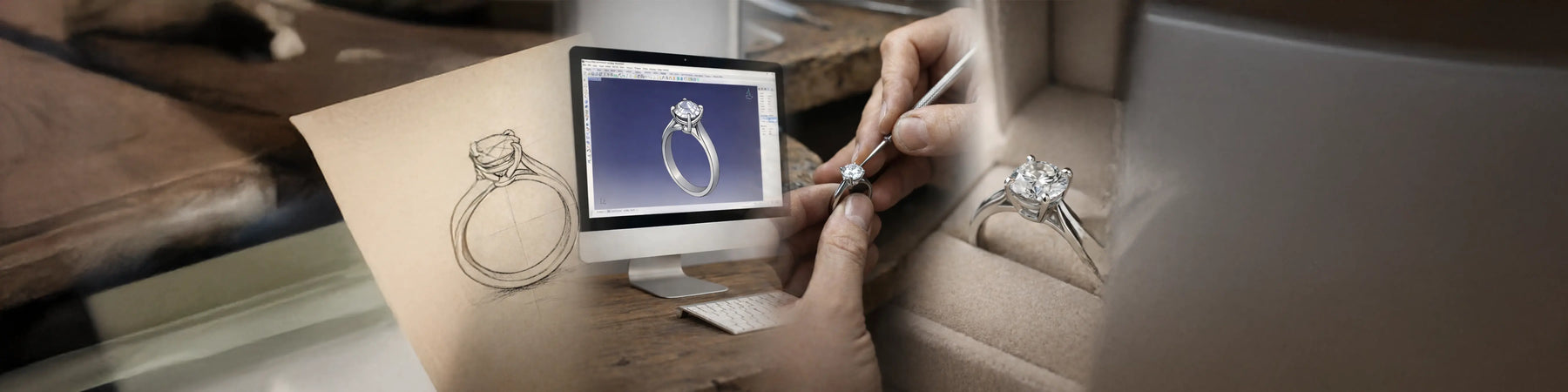 Custom diamond ring design process showcasing lab grown diamond craftsmanship by Ouros Jewels