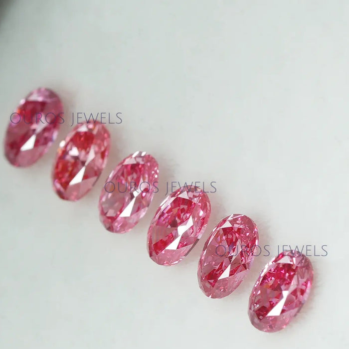 side view of 0.30ct pink oval cut loose man made diamonds