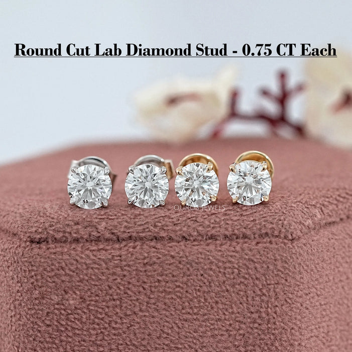 Round Cut Lab Grown Diamond Stud Earrings