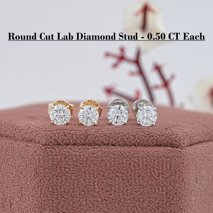 Round Cut Lab Grown Diamond Stud Earrings