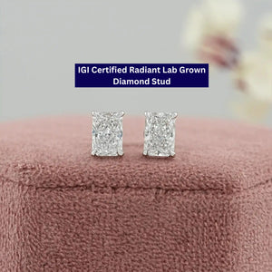 IGI Certified Radiant Cut Lab Grown Diamond Stud