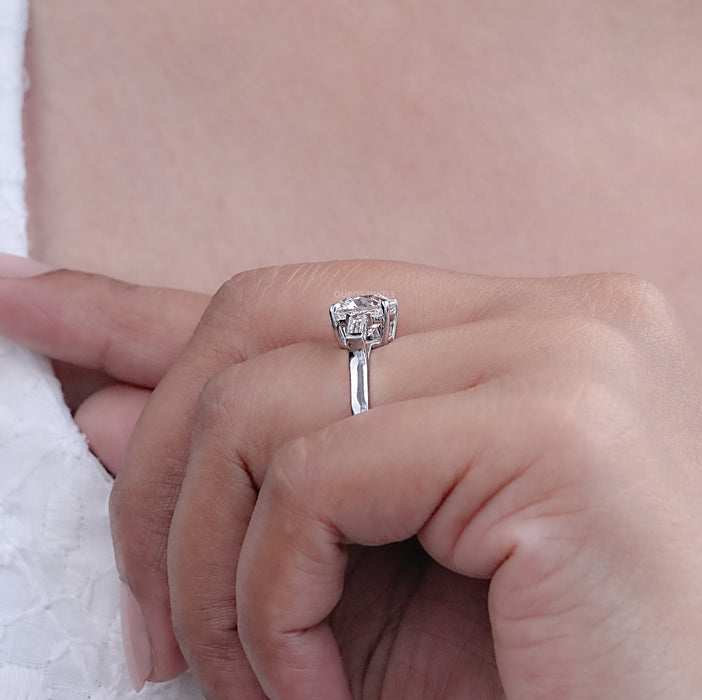 Square Old Mine Cushion Cut Lab Diamond Three Stone Ring