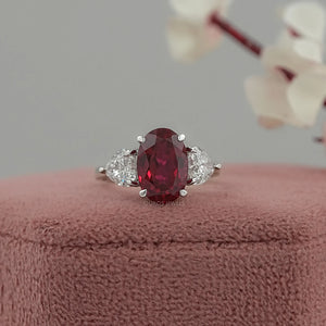 3 Stone Oval Ruby Lab Gemstone Ring