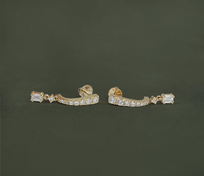 Emerald Drop and Round Cut Diamond Dangle Earring