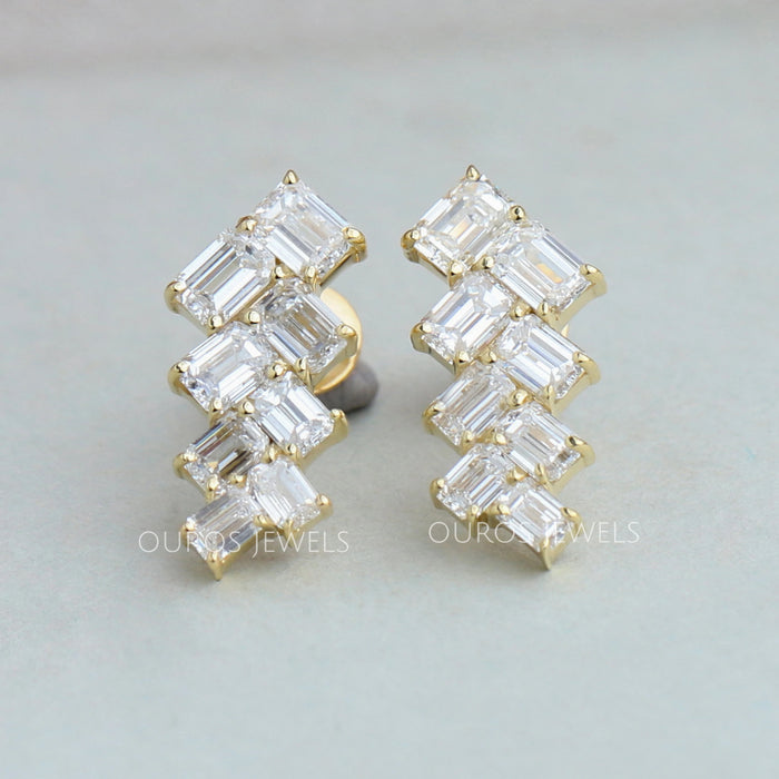 Emerald Cut Diamond Drop Earrings Gold