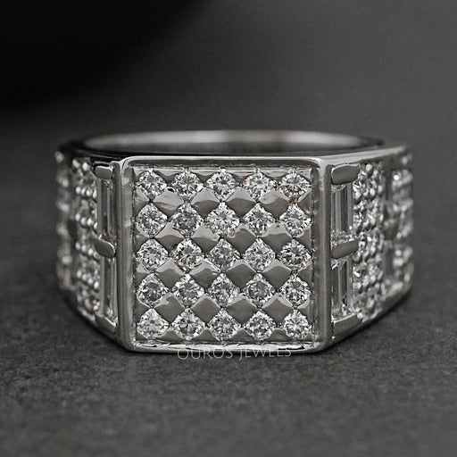 front view of grid cluster lab diamond men's engagement ring