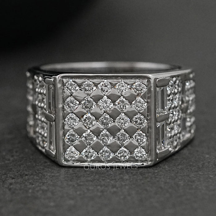 front view of grid cluster lab diamond men's engagement ring