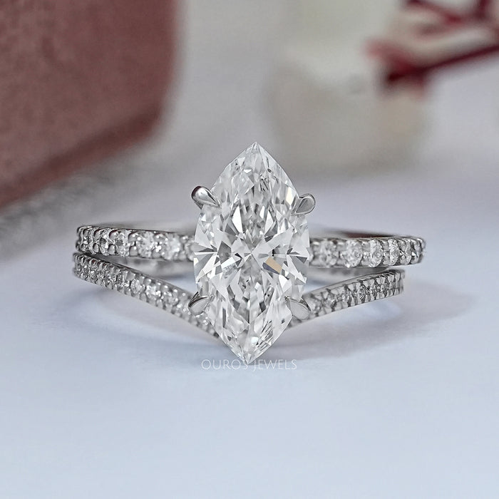 Marquise Lab Diamond Solitaire Accent Bridal Ring Set
