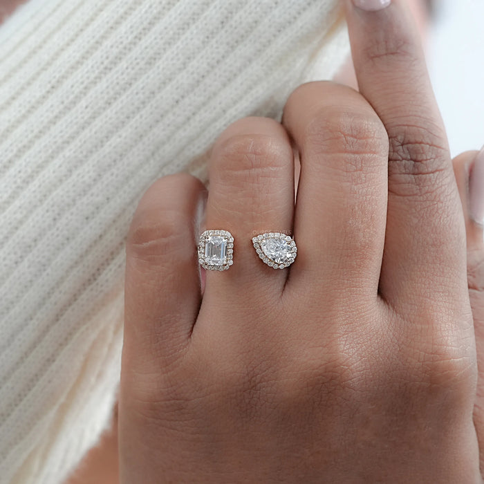Pear And Emerald Cut Halo Toi Et Moi Engagement Ring