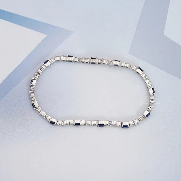Emerald Cut Sapphire And Lab Diamond Bracelet