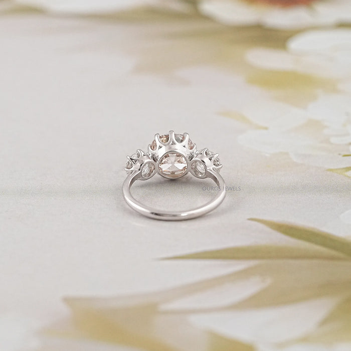 Tri Diamond Old Mine Cushion Cut Engagement Ring