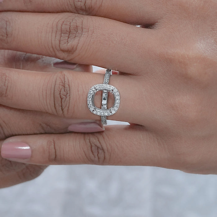 Cushion Shape Halo With Accent Semi mount Ring