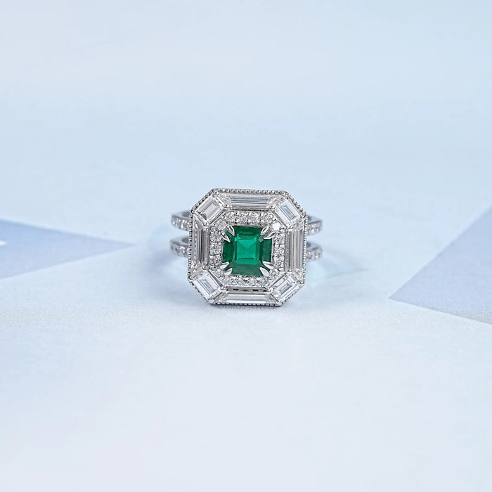 Asscher Shape Lab Gemstone Halo Anniversary Ring