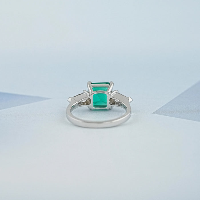 Asscher Cut Green Gemstone Three Stone Engagement Ring