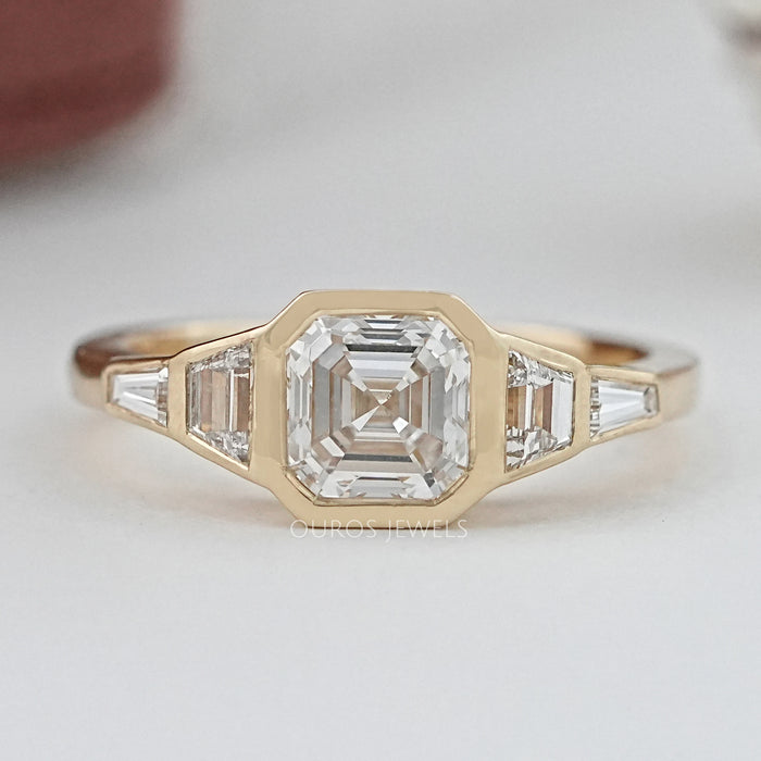 Five Stone Asscher And Trapezoid Diamond Bezel Set Ring