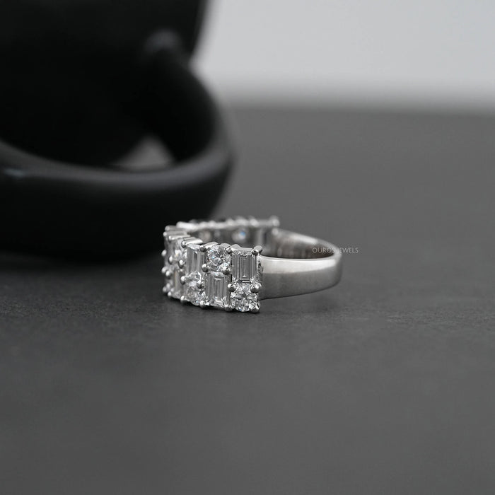 Lab Diamond Double Row Half Eternity Wedding Men's  Band