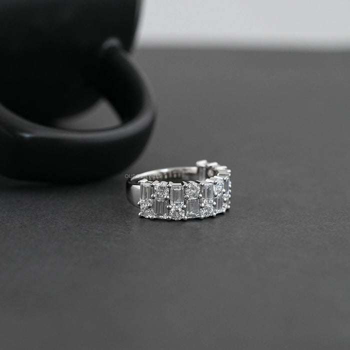 Lab Diamond Double Row Half Eternity Wedding Men's  Band