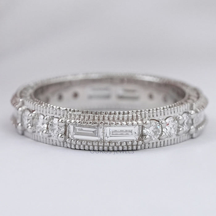 Lab Grown Baguette And Round Diamond Wedding Band