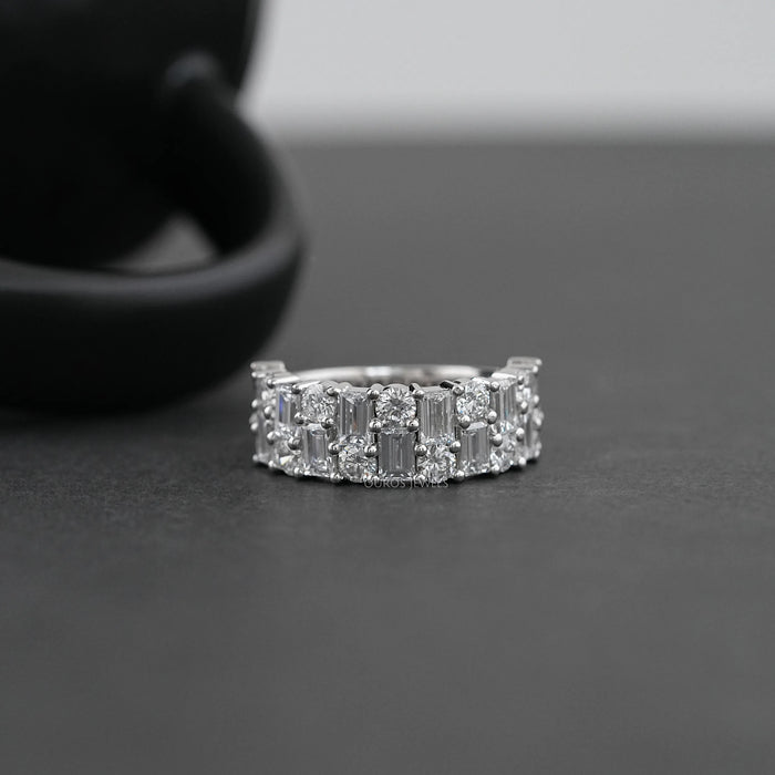 Lab Diamond Double Row Half Eternity Wedding Men's  Band