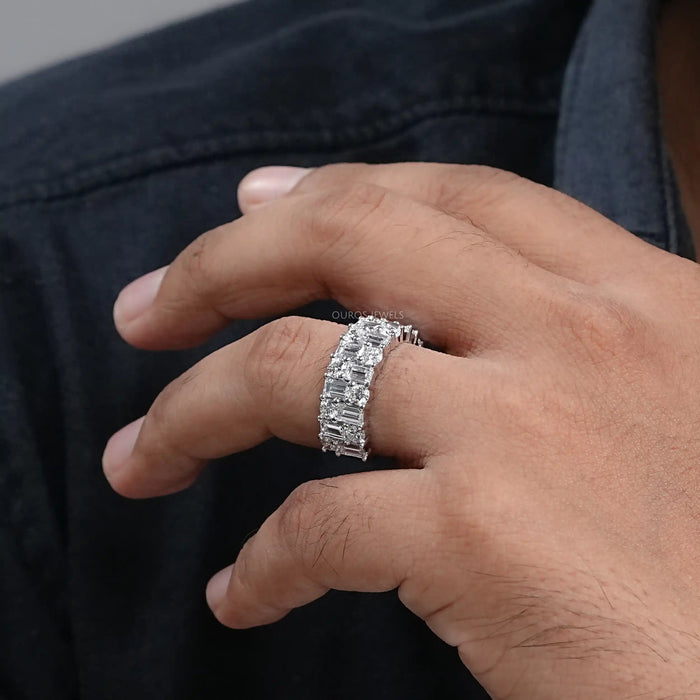Lab Diamond Double Row Half Eternity Wedding Men's  Band