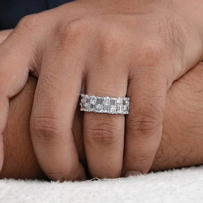 Lab Diamond Double Row Half Eternity Wedding Men's  Band