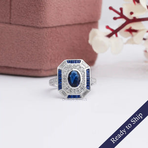 [Baguette and Oval Blue Diamond Ring]-[Ouros Jewels]