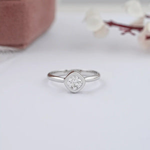 Bezel Set Old Mine Cushion Cut Diamond Ring 