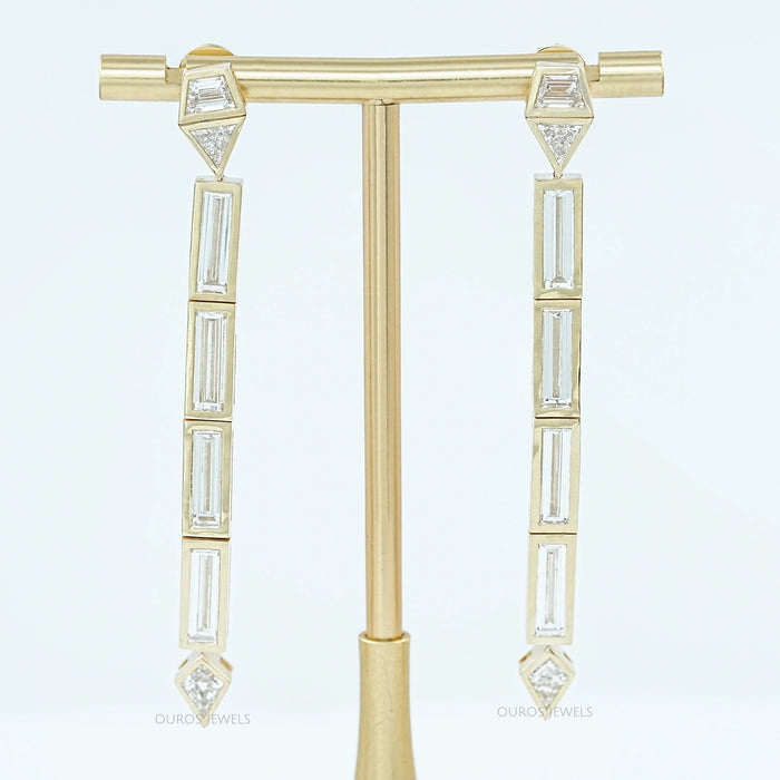 Multi Shape Lab Diamond Bezel Set Linear Drop Earrings