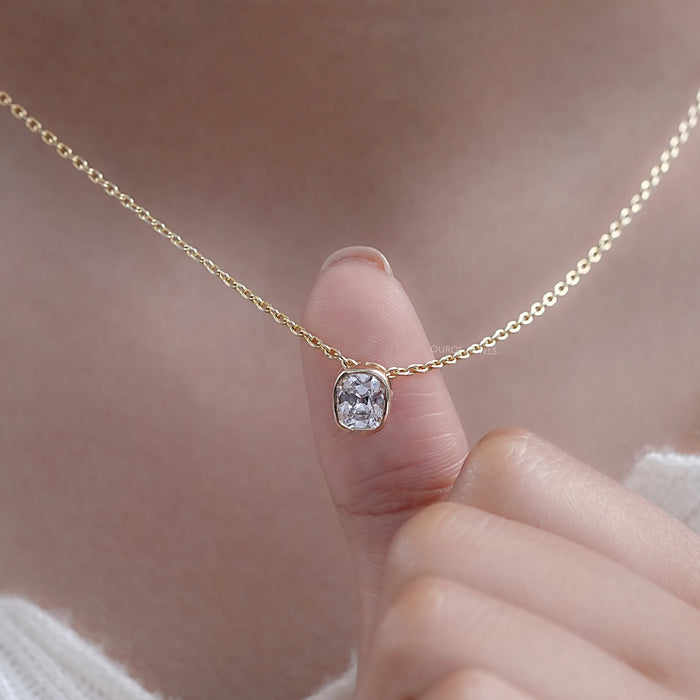 Old Mine Cushion Lab Diamond Bezel Set Pendant