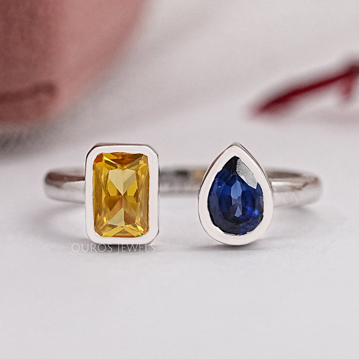 Bezel Set Open Cuff Gemstone Ring