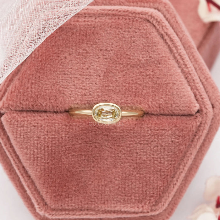 Yellow Old Mine Cushion Bezel Set Solitaire Ring
