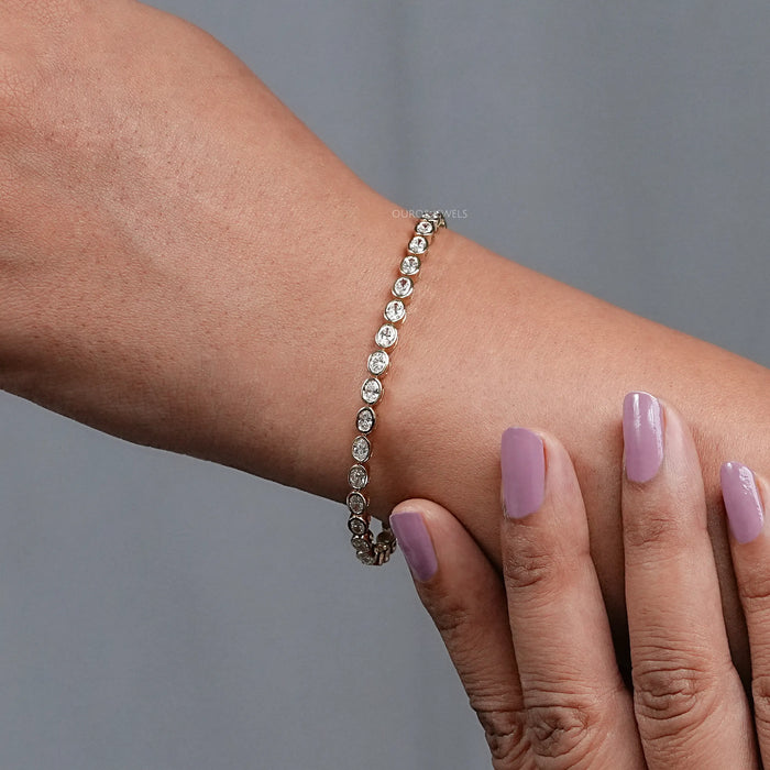 Bezel Set Oval Cut Lab Grown Diamond Tennis Bracelet