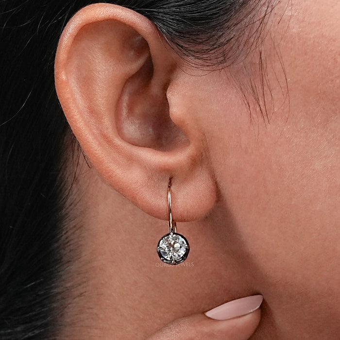 Old European Round Cut Diamond Drop Earrings