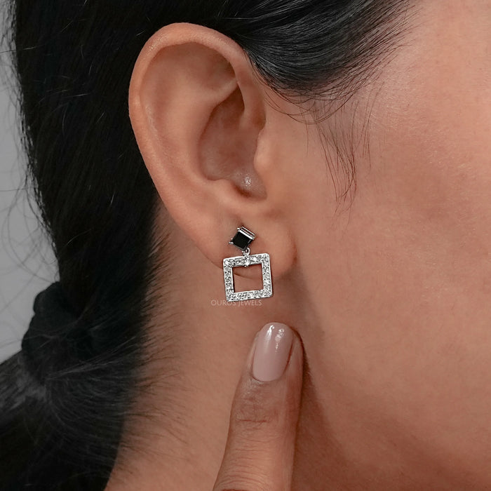 Black Princess Cut Lab Diamond Drop Earrings