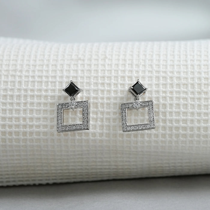 Black Princess Cut Lab Diamond Drop Earrings