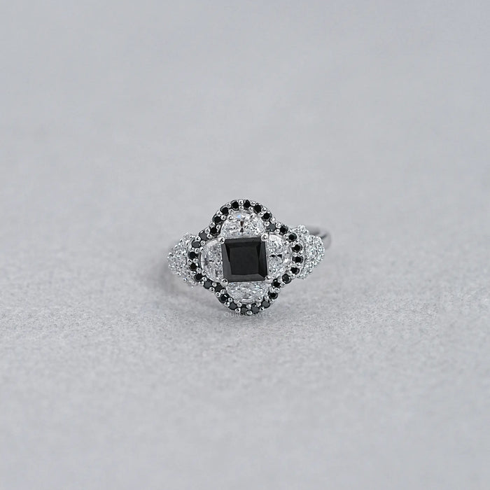 Halo Moon Halo Black Diamond  Engagement  Ring