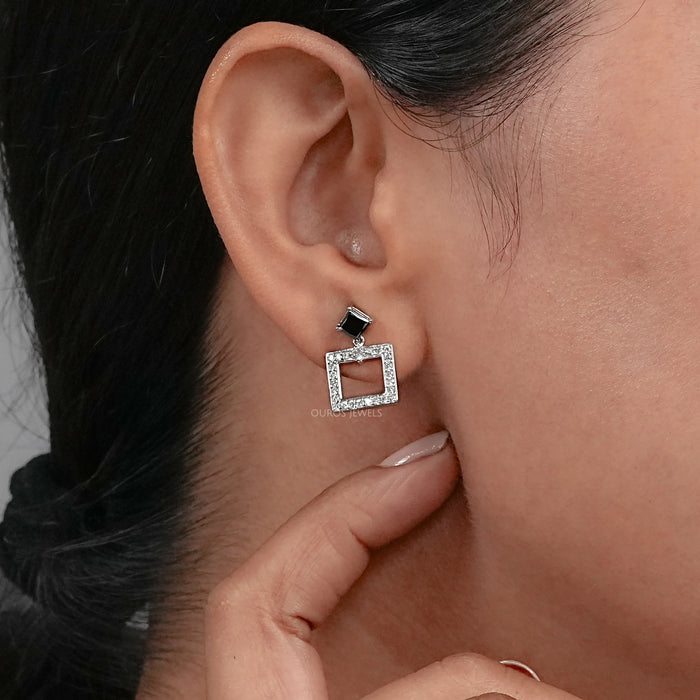 Black Princess Cut Lab Diamond Drop Earrings