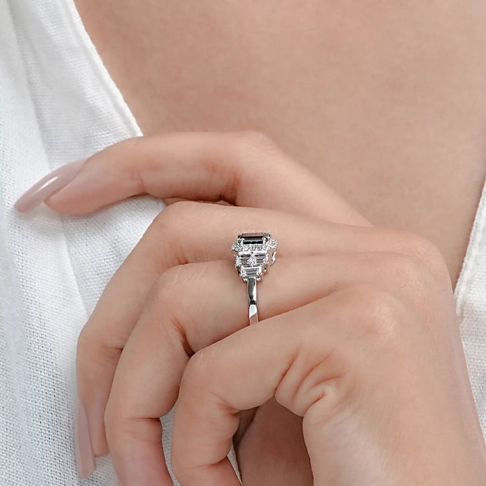 Black Emerald Cut Accent Diamond Engagement Ring