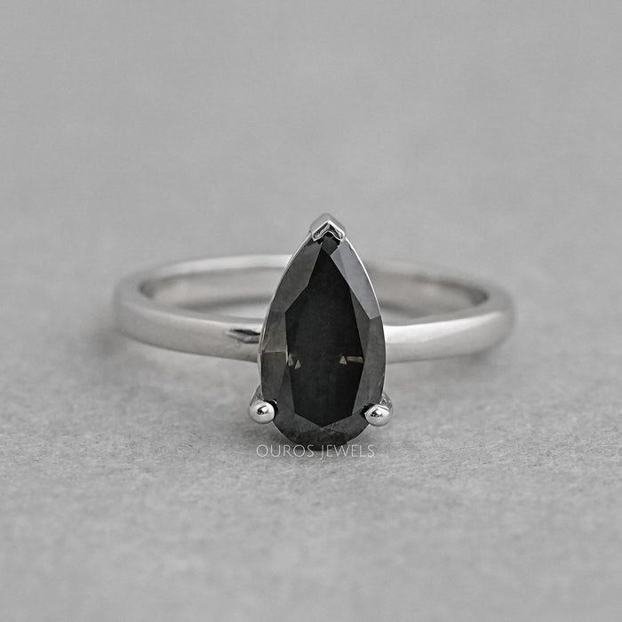 Black Pear Cut Lab Grown Solitaire Engagement Ring