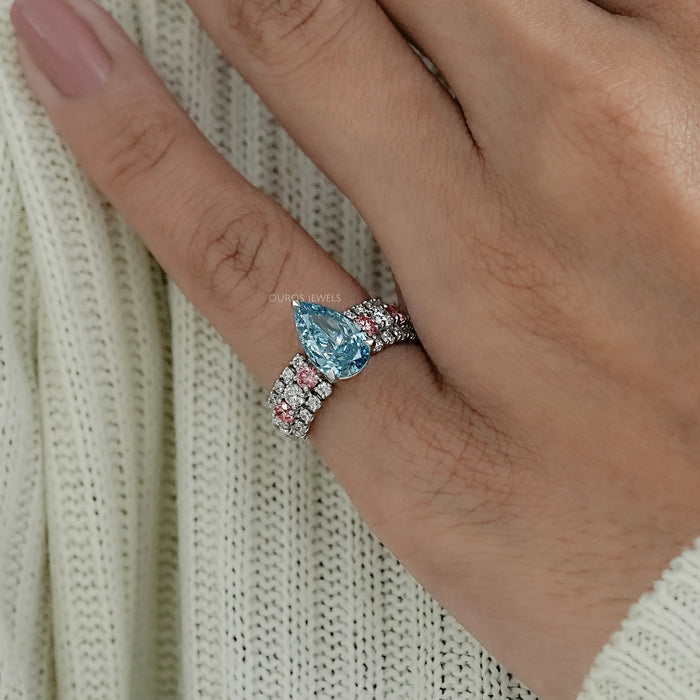 Fancy Blue Pear Lab Diamond Accent Cocktail Ring