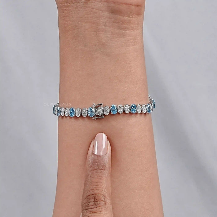 Blue Oval Diamond And Round Diamond Tennis Bracelet