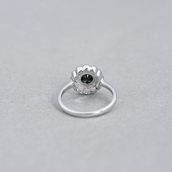 Double Halo Round Shape Black Diamond  Engagement  Ring