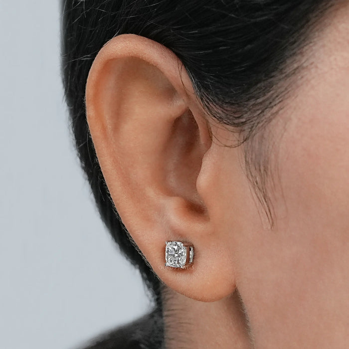 Square Cushion Cut Lab Diamond Solitaire Stud