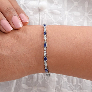 Emerald Cut Sapphire And Lab Diamond Bracelet