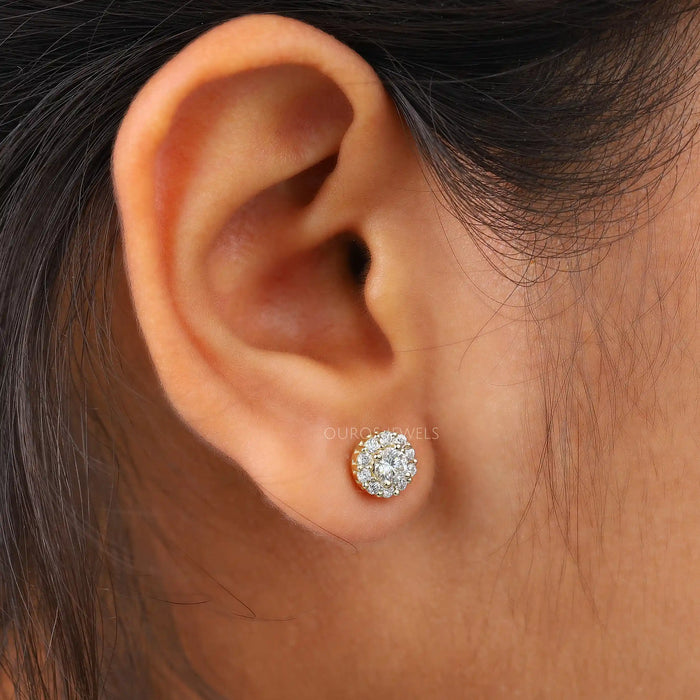 Round Cut Stylish Halo Stud Earrings