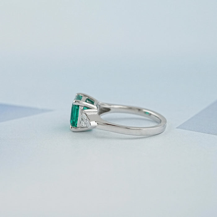 Asscher Cut Green Gemstone Three Stone Engagement Ring