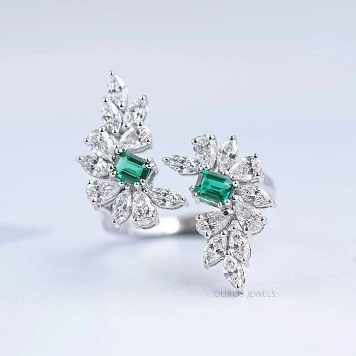 Multi-Shape Lab Diamond and Emerald Bypass Ring