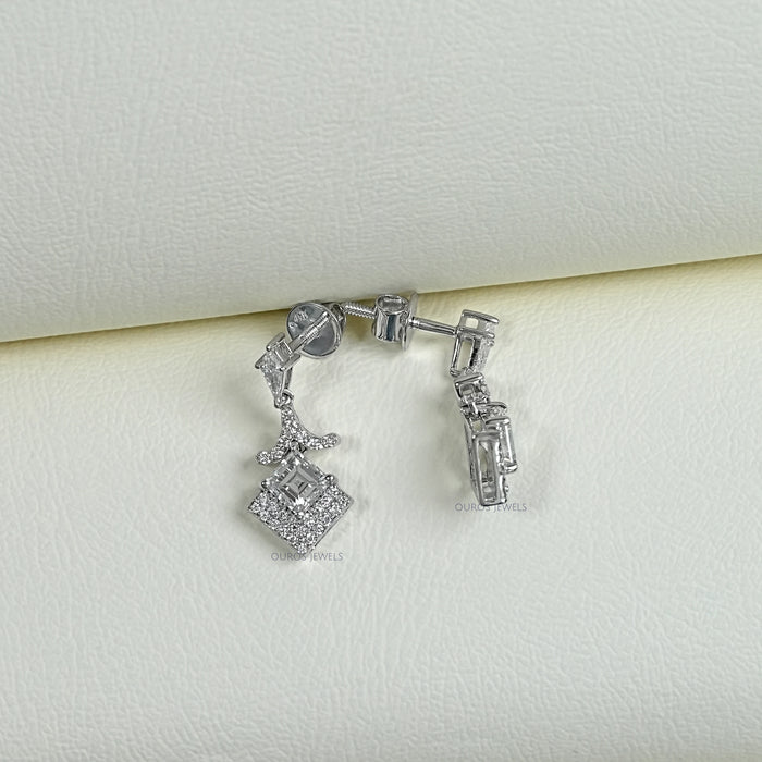 Carre Cut  Lab Diamond  Dangle  Earrings