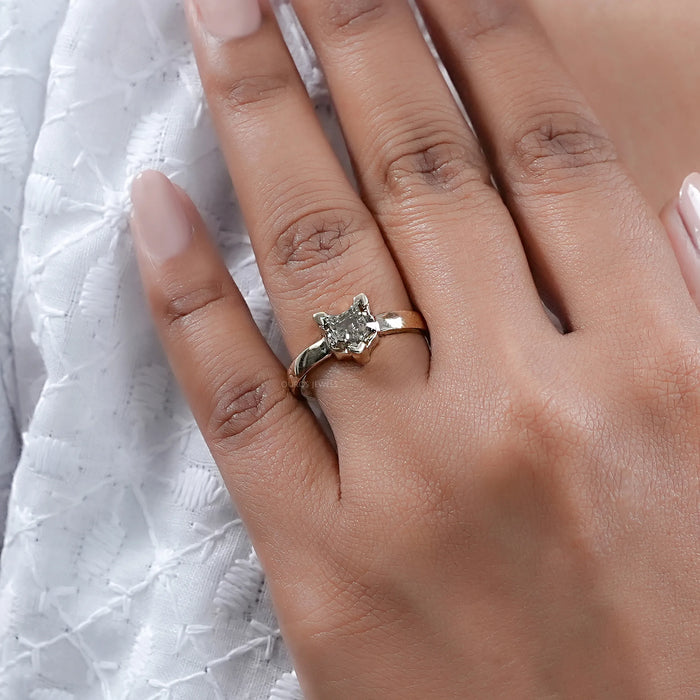 Antique Grey Cat Cut Lab Diamond Solitaire Ring